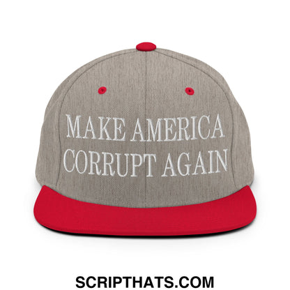Make America Corrupt Again Embroidered Flat Bill Brim Snapback Hat Heather Grey Red