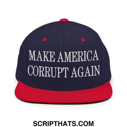 Make America Corrupt Again Embroidered Flat Bill Brim Snapback Hat Navy Red