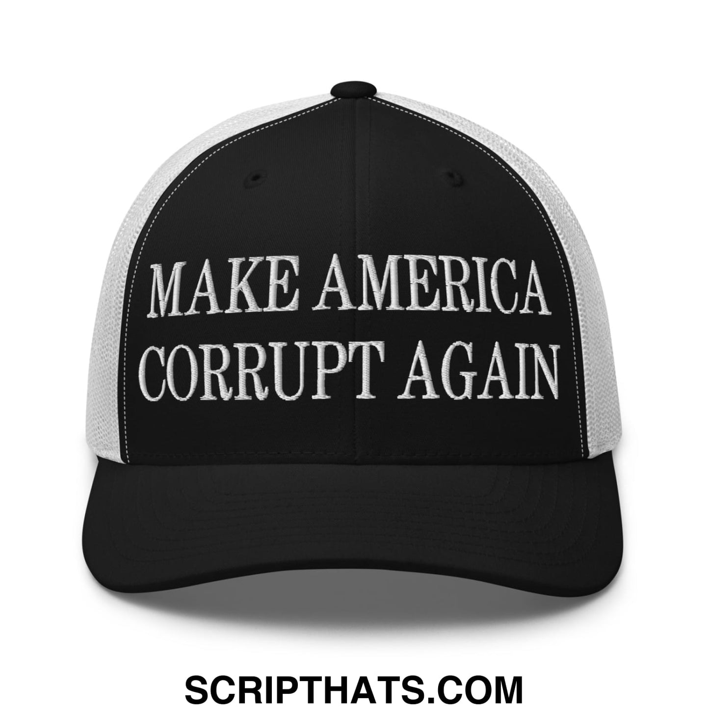 Make America Corrupt Again Embroidered Mesh Trucker Hat Black White