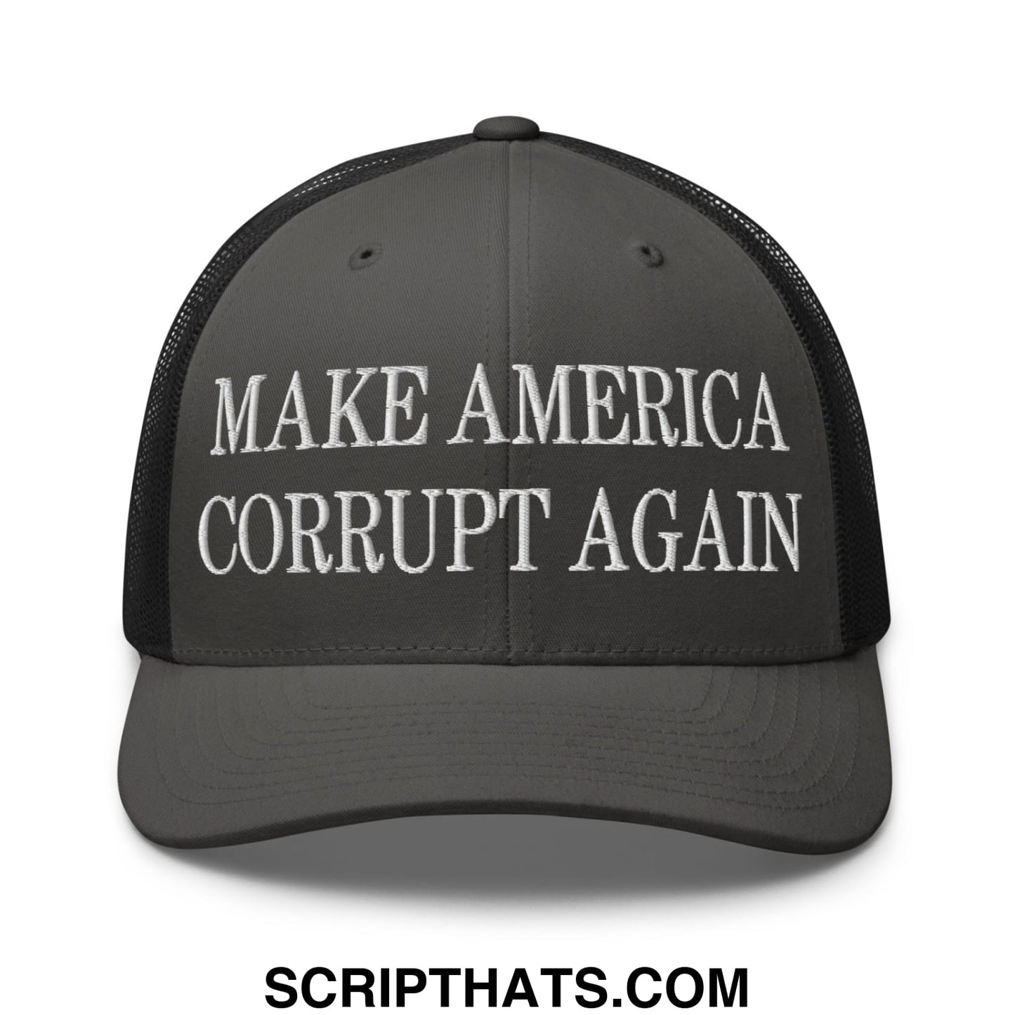 Make America Corrupt Again Embroidered Mesh Trucker Hat Charcoal Black
