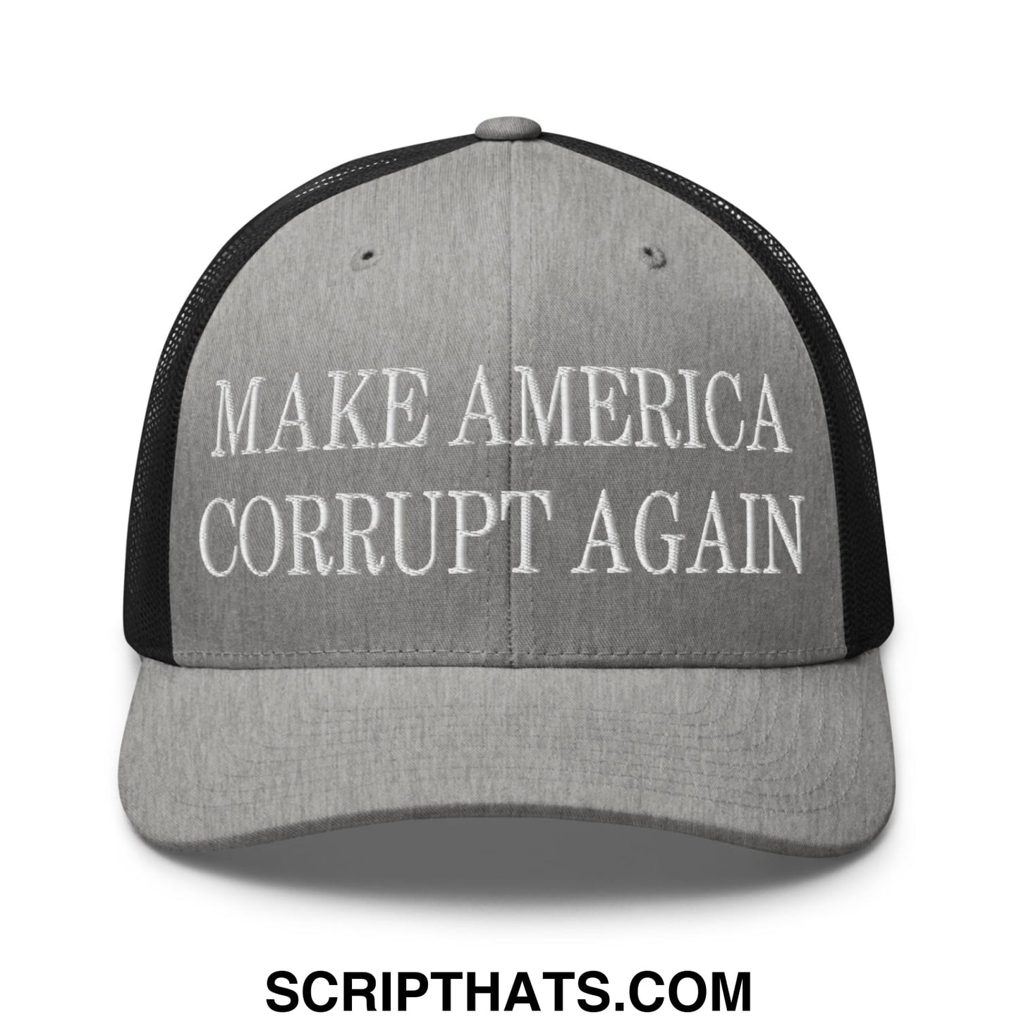 Make America Corrupt Again Embroidered Mesh Trucker Hat Heather Black