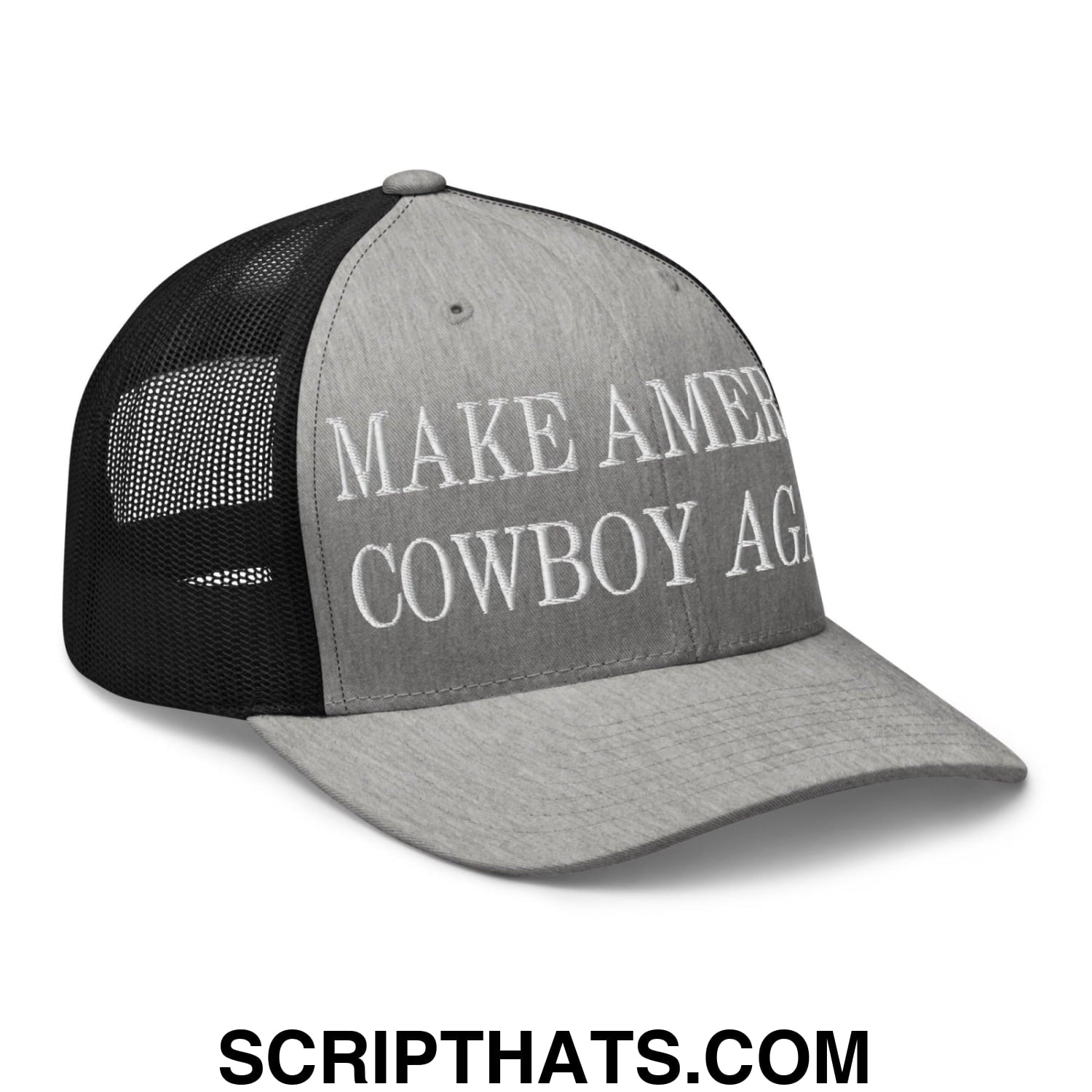 Make America Cowboy Again Embroidered Mesh Trucker Hat Heather Black