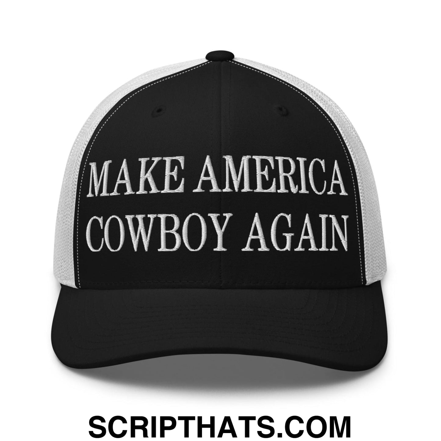 Make America Cowboy Again Embroidered Mesh Trucker Hat Black White