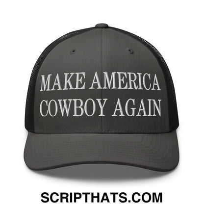 Make America Cowboy Again Embroidered Mesh Trucker Hat Charcoal Black