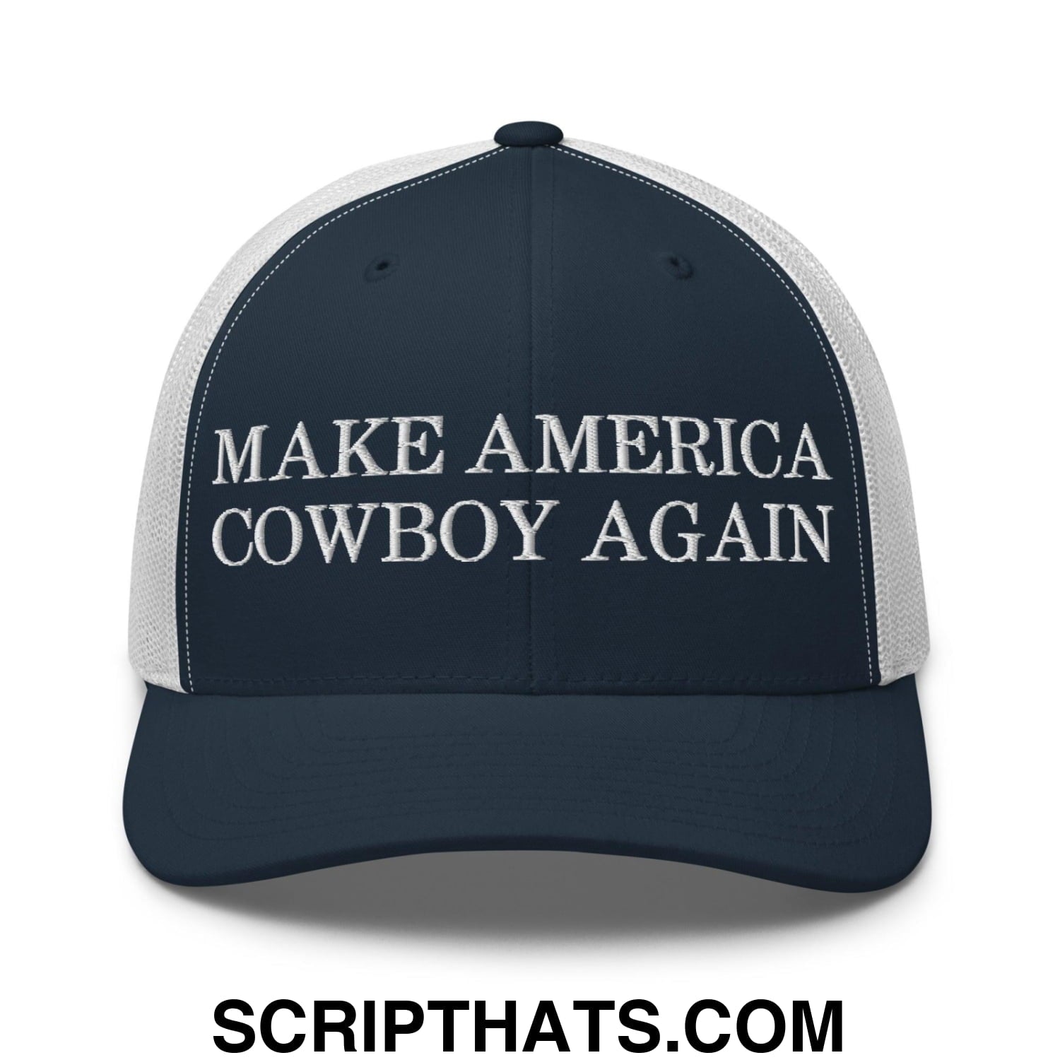 Make America Cowboy Again Retro Trucker Hat Navy White