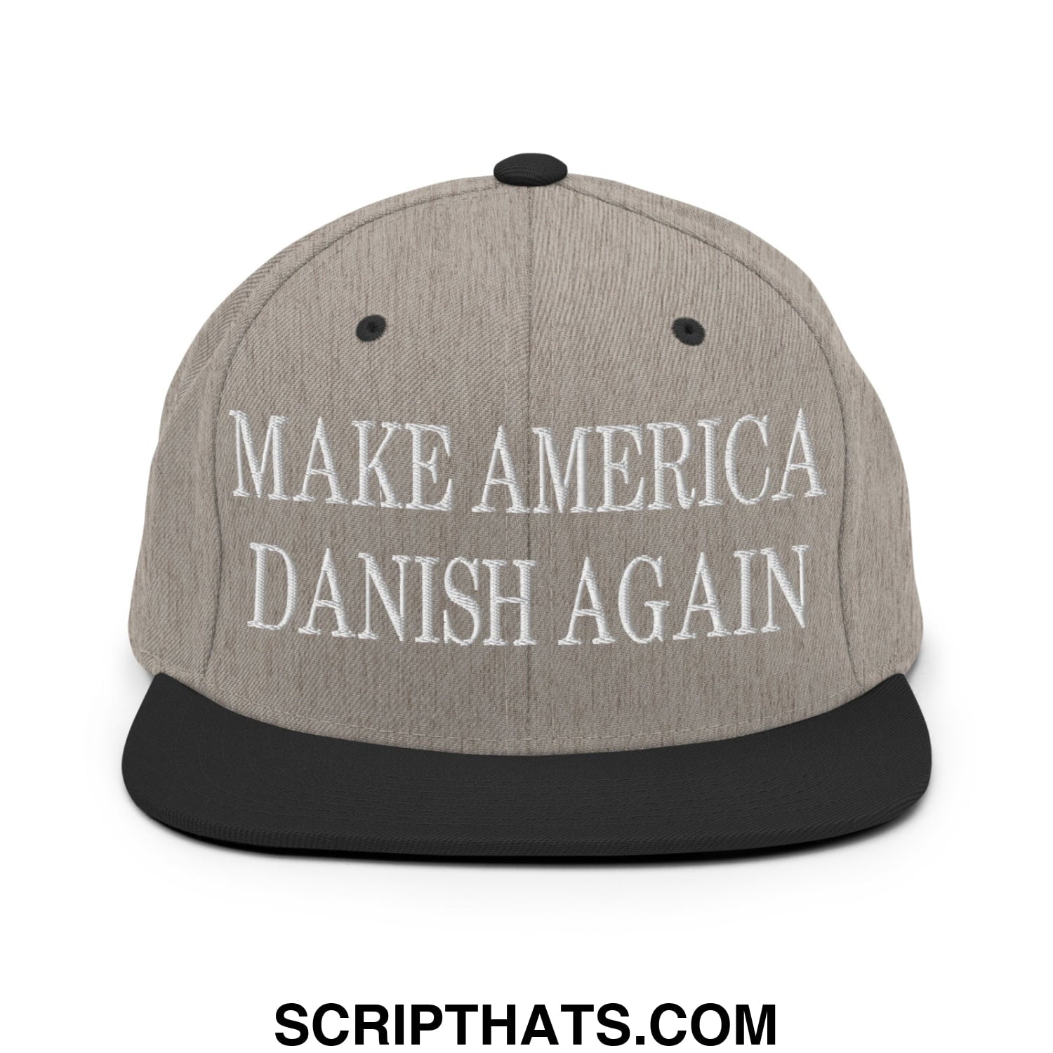 Make America Danish Again Embroidered Flat Bill Brim Snapback Hat Heather Black