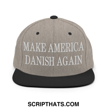 Make America Danish Again Embroidered Flat Bill Brim Snapback Hat Heather Black