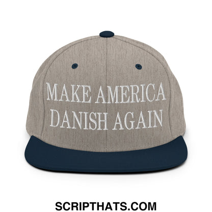 Make America Danish Again Embroidered Flat Bill Brim Snapback Hat Heather Grey Navy