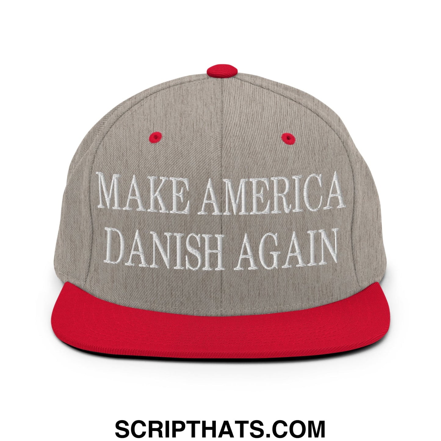 Make America Danish Again Embroidered Flat Bill Brim Snapback Hat Heather Grey Red