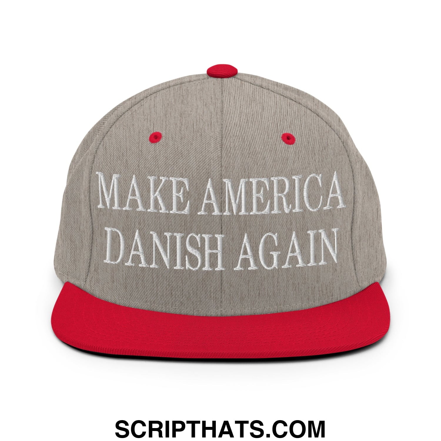 Make America Danish Again Embroidered Flat Bill Brim Snapback Hat Heather Grey Red