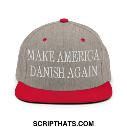 Make America Danish Again Embroidered Flat Bill Brim Snapback Hat Heather Grey Red