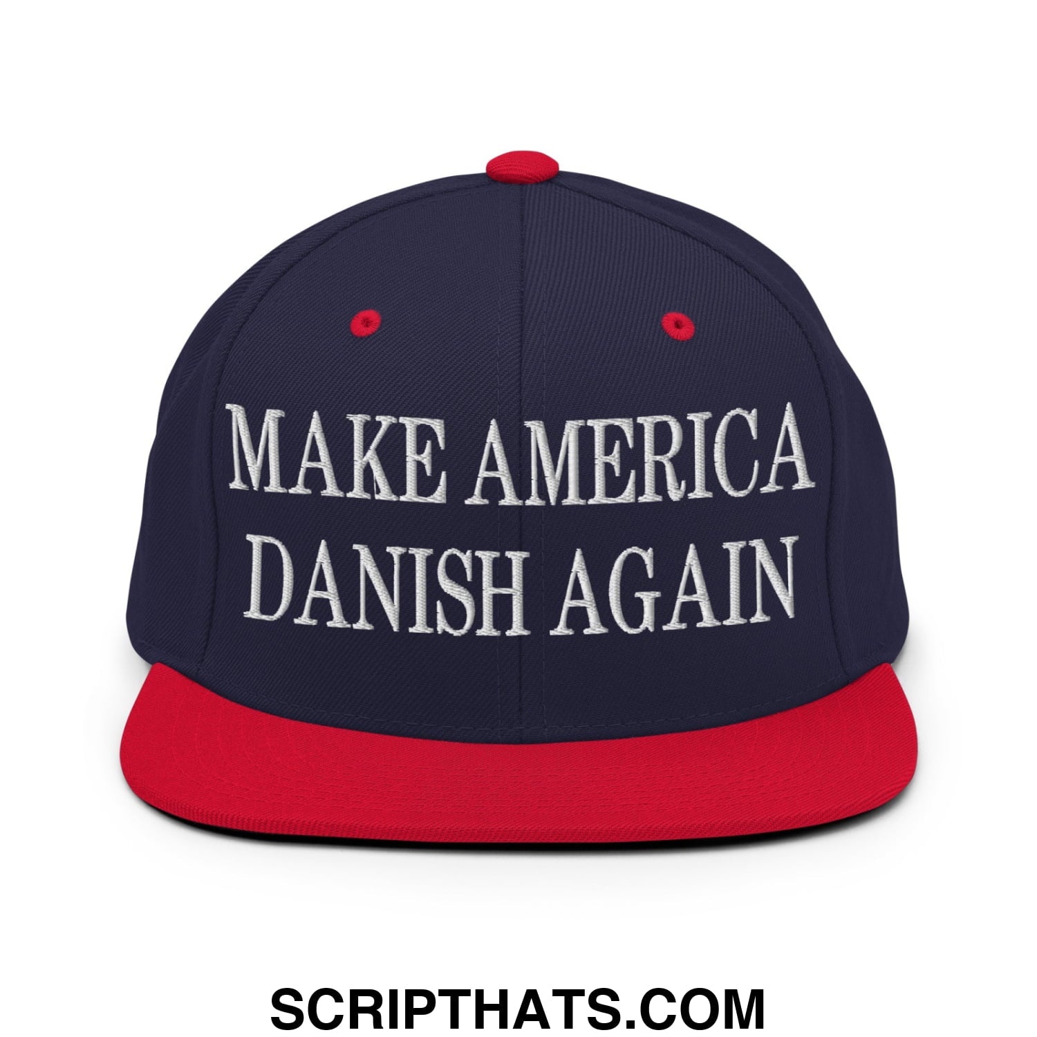 Make America Danish Again Embroidered Flat Bill Brim Snapback Hat Navy Red