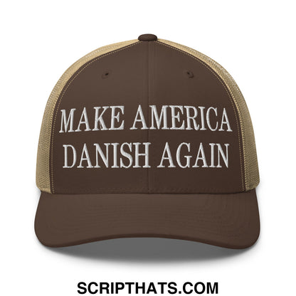 Make America Danish Again Embroidered Mesh Trucker Hat Brown Khaki