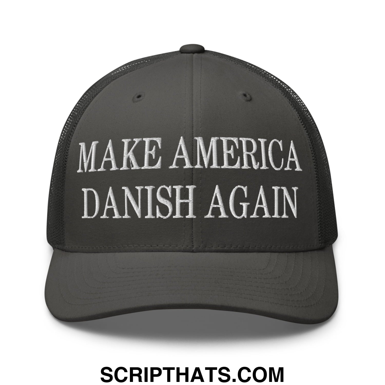 Make America Danish Again Embroidered Mesh Trucker Hat Charcoal