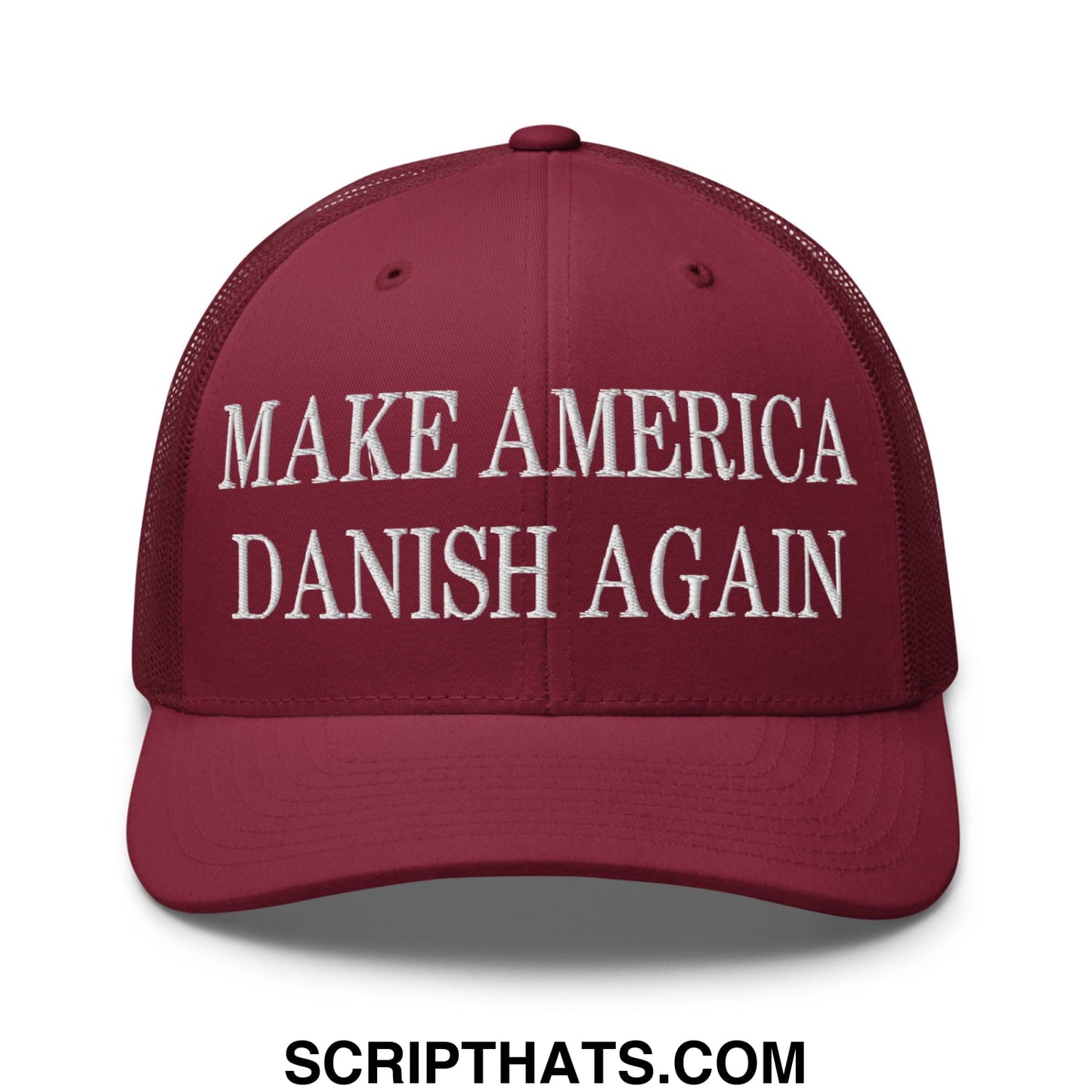 Make America Danish Again Embroidered Mesh Trucker Hat Cranberry