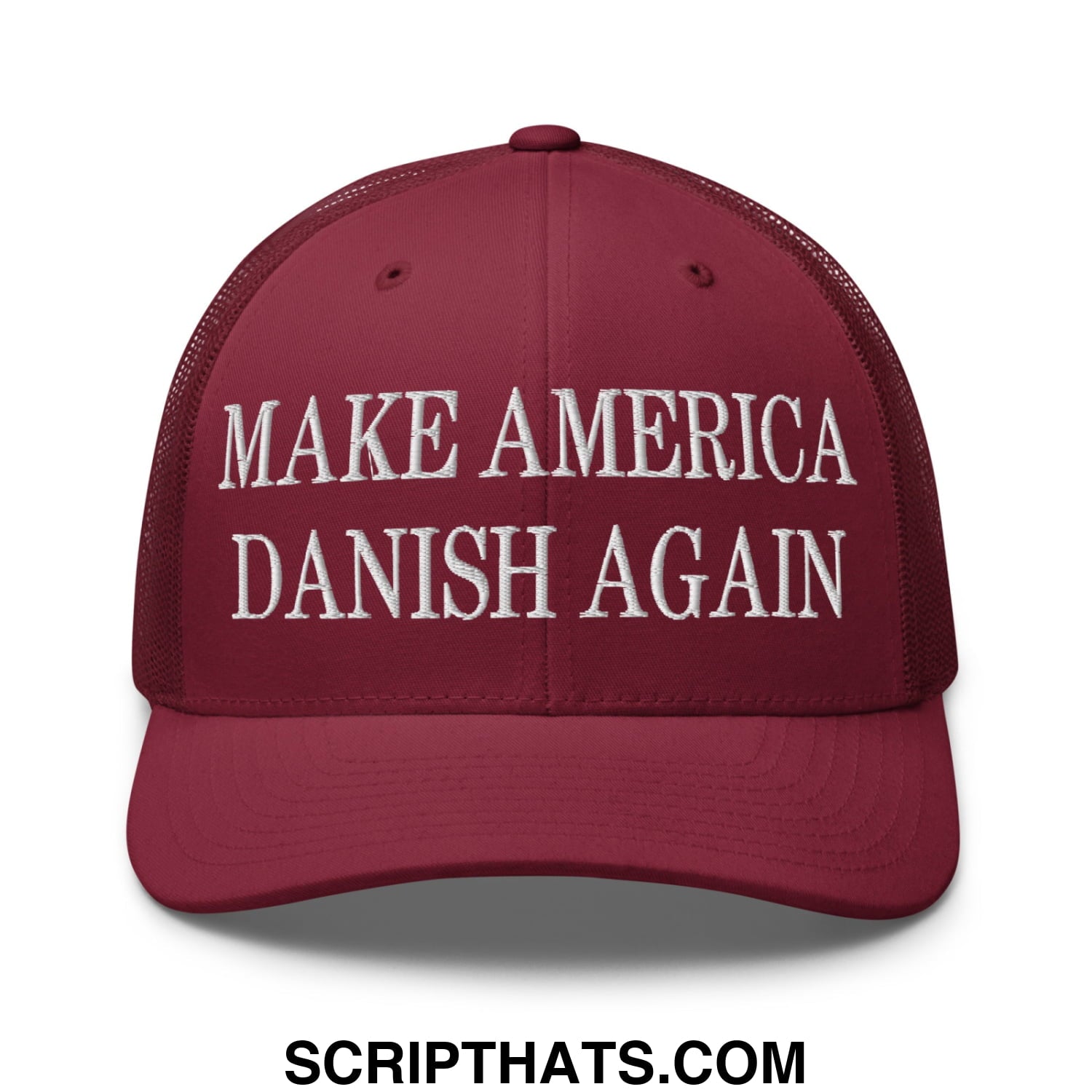 Make America Danish Again Embroidered Mesh Trucker Hat Cranberry