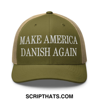 Make America Danish Again Embroidered Mesh Trucker Hat Moss Khaki