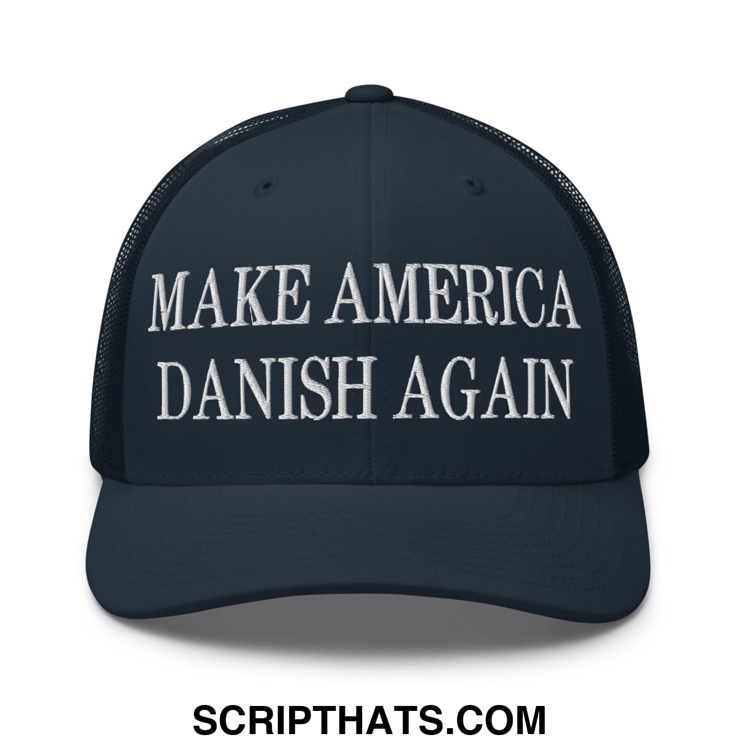 Make America Danish Again Embroidered Mesh Trucker Hat Navy
