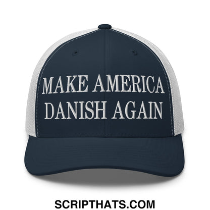 Make America Danish Again Embroidered Mesh Trucker Hat Navy White