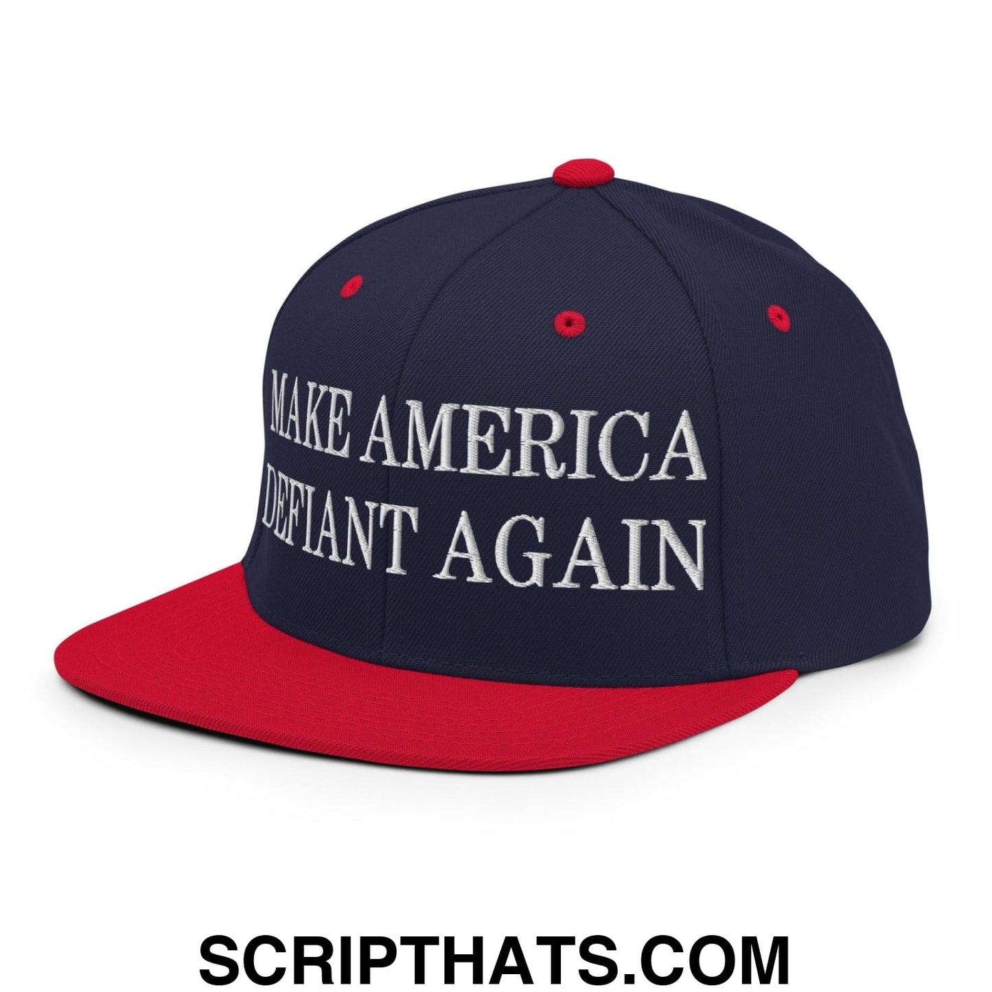 Make America Defiant Again Embroidered Flat Bill Brim Snapback Hat Navy Red