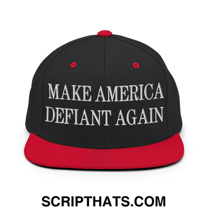 Make America Defiant Again Embroidered Flat Bill Brim Snapback Hat Black Red