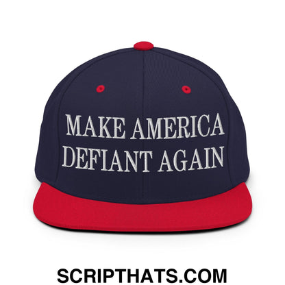 Make America Defiant Again Embroidered Flat Bill Brim Snapback Hat Navy Red