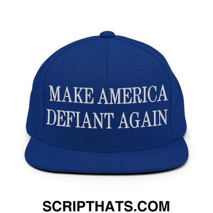 Make America Defiant Again Embroidered Flat Bill Brim Snapback Hat Royal Blue