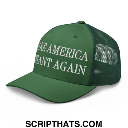 Make America Defiant Again Embroidered Mesh Trucker Hat Evergreen