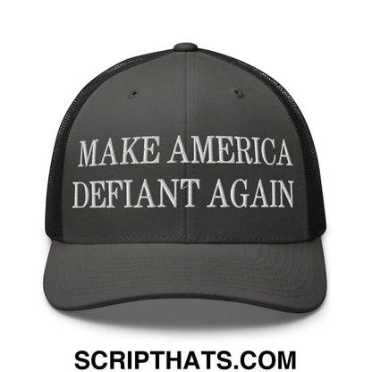 Make America Defiant Again Embroidered Mesh Trucker Hat Charcoal Black