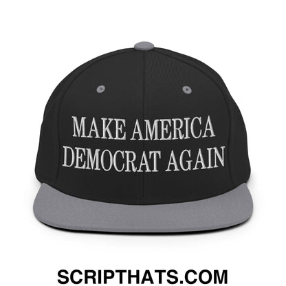 Make America Democrat Again Embroidered Flat Bill Brim Snapback Hat Black Silver