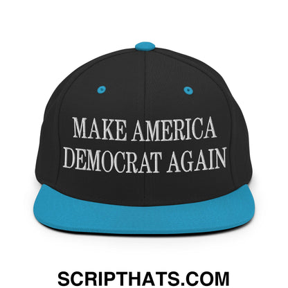 Make America Democrat Again Embroidered Flat Bill Brim Snapback Hat Black Teal