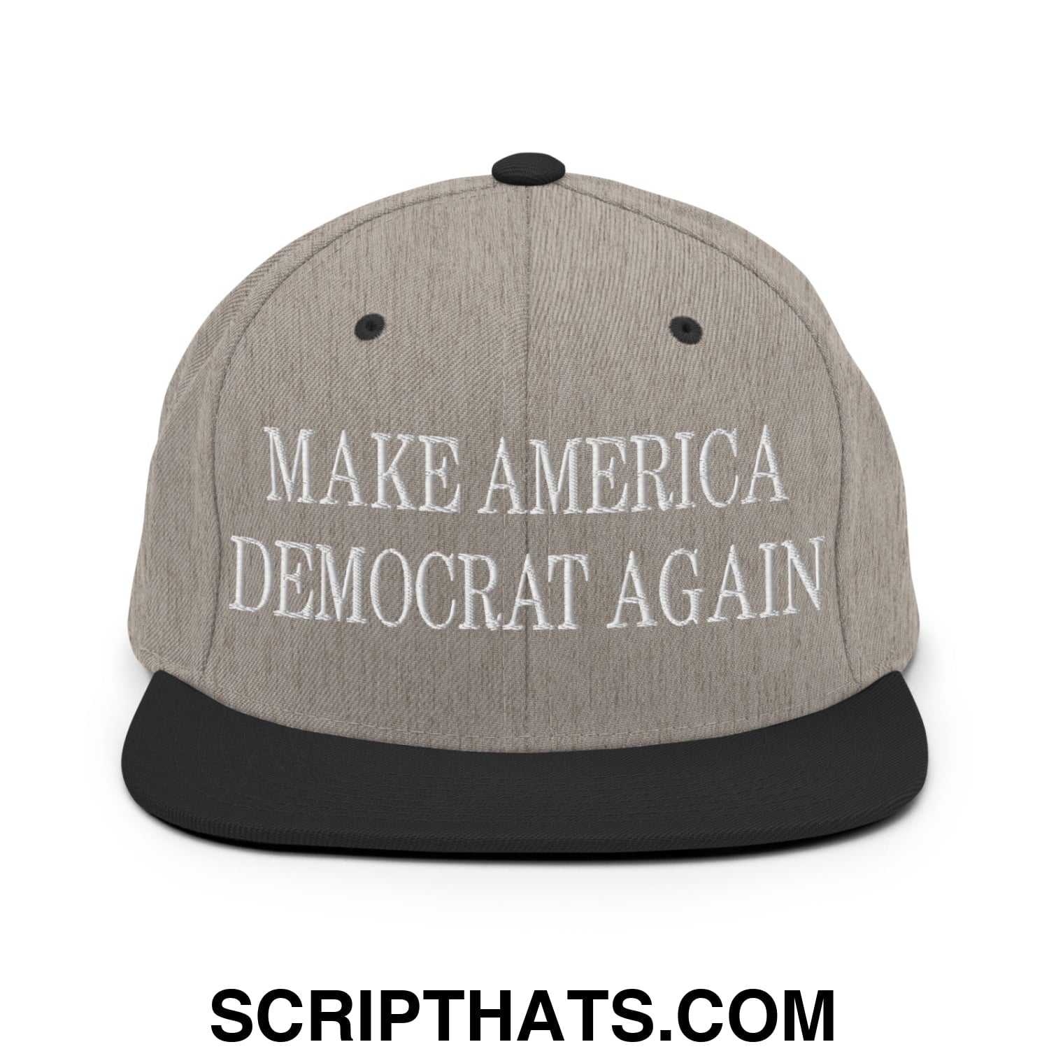 Make America Democrat Again Embroidered Flat Bill Brim Snapback Hat Heather Black