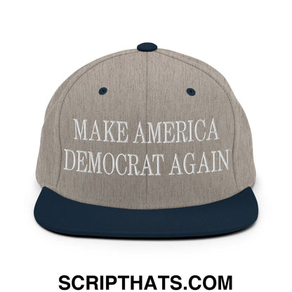 Make America Democrat Again Embroidered Flat Bill Brim Snapback Hat Heather Grey Navy