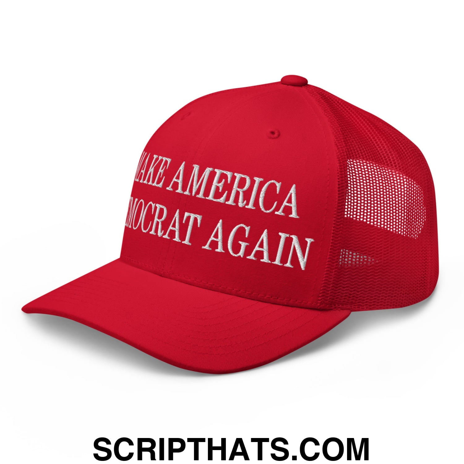 Make America Democrat Again Embroidered Mesh Trucker Hat Red