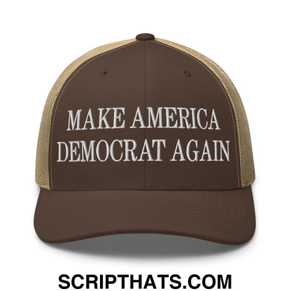 Make America Democrat Again Embroidered Mesh Trucker Hat Brown Khaki