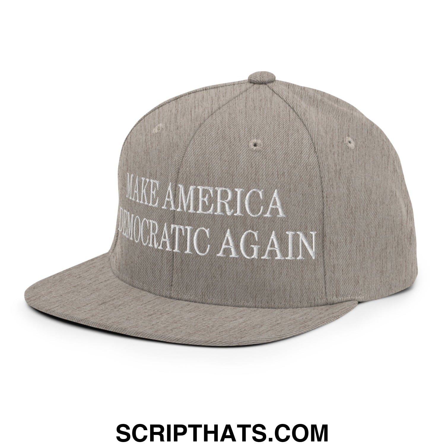 Make America Democratic Again Embroidered Flat Bill Brim Snapback Hat Heather Grey