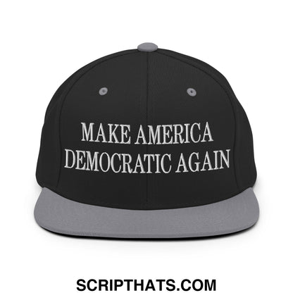 Make America Democratic Again Embroidered Flat Bill Brim Snapback Hat Black Silver