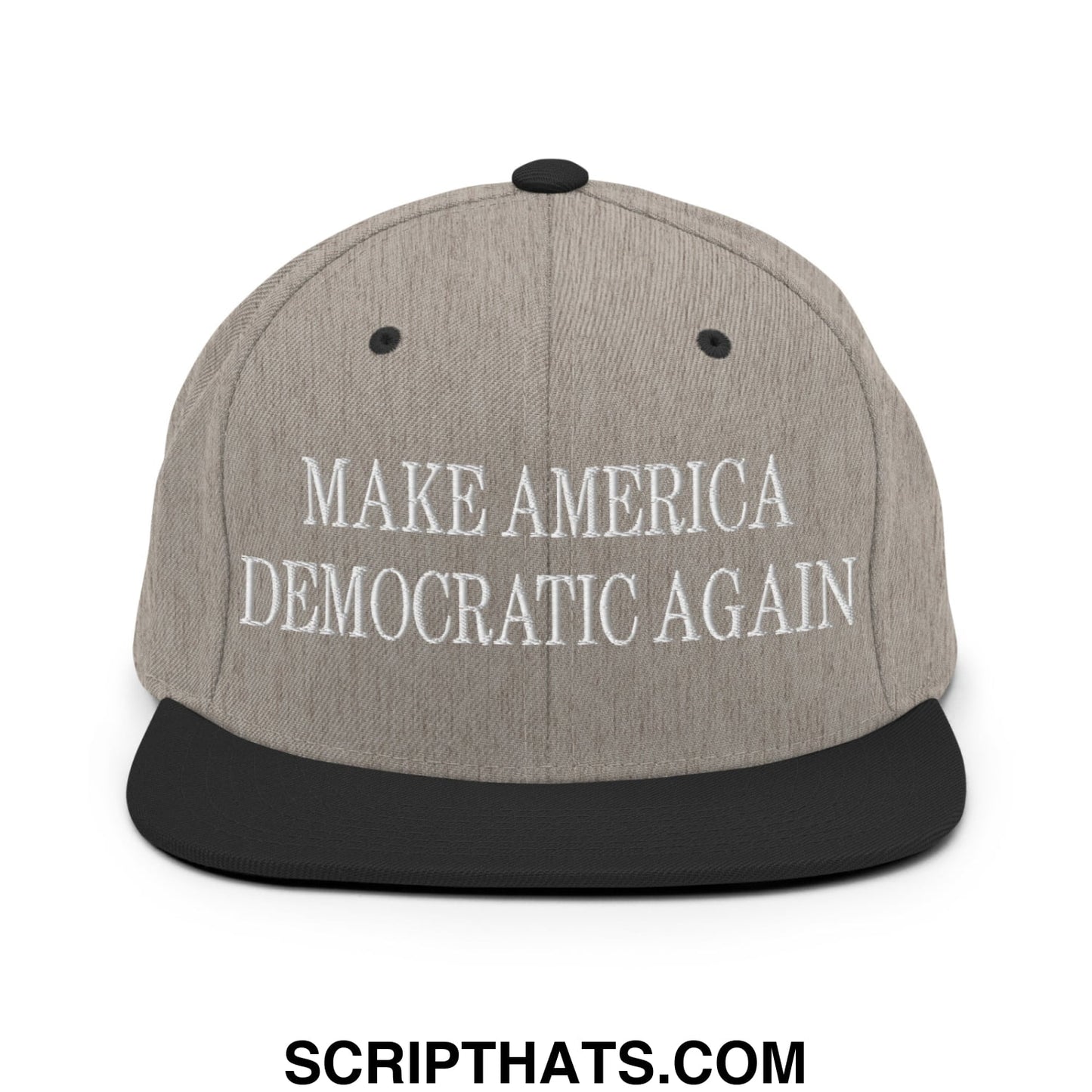 Make America Democratic Again Embroidered Flat Bill Brim Snapback Hat Heather Black