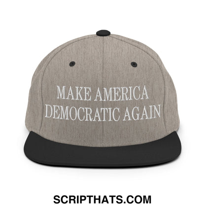 Make America Democratic Again Embroidered Flat Bill Brim Snapback Hat Heather Black