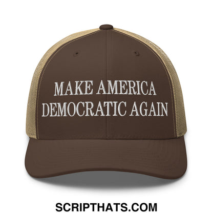 Make America Democratic Again Embroidered Mesh Trucker Hat Brown Khaki