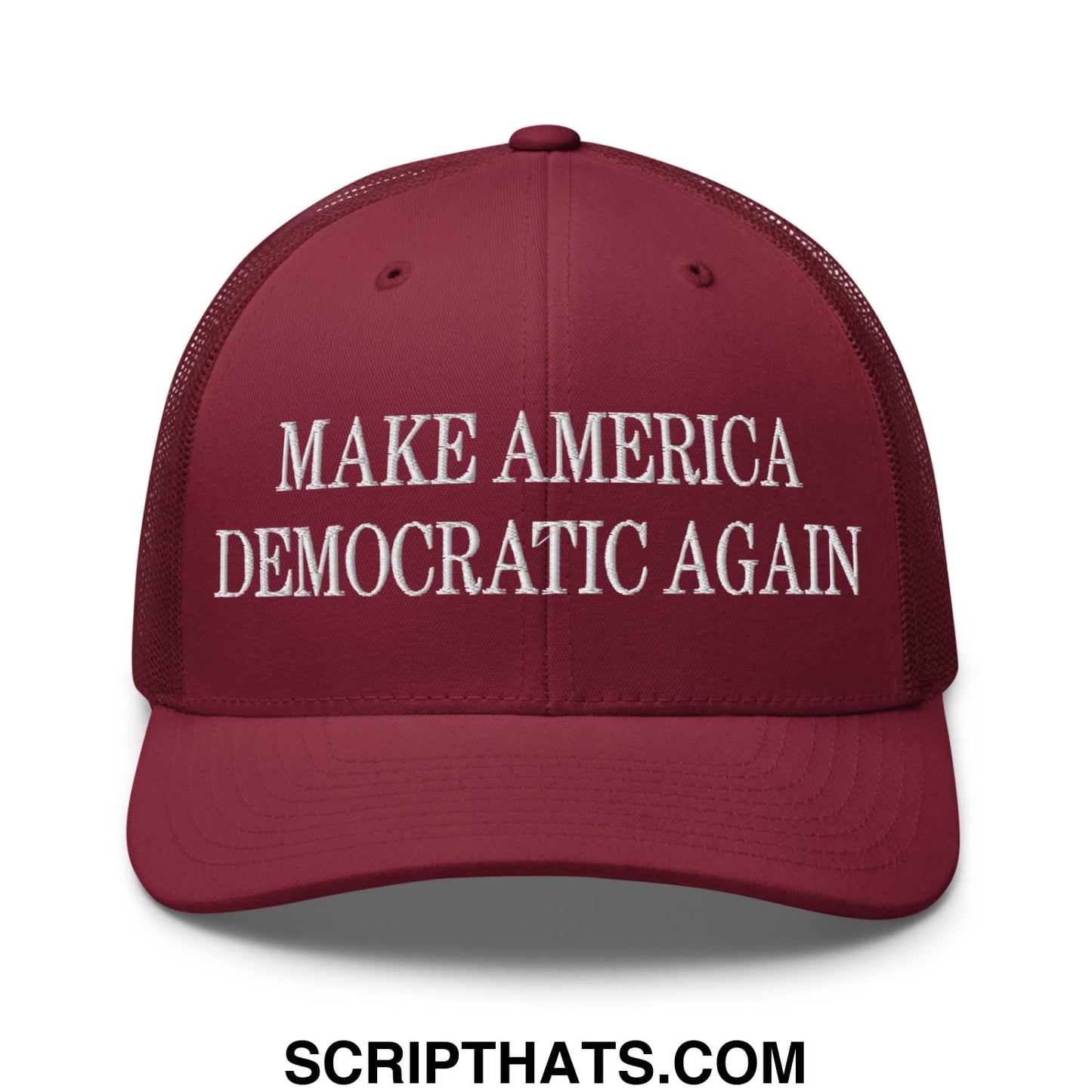Make America Democratic Again Embroidered Mesh Trucker Hat Cranberry
