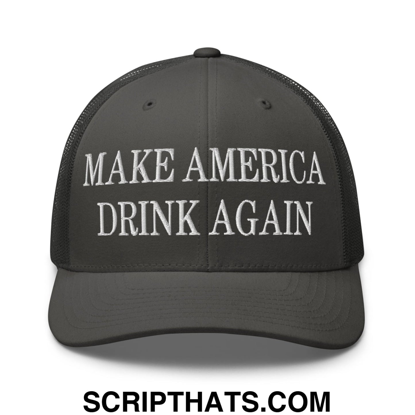 Make America Drink Again Embroidered Mesh Trucker Hat Charcoal