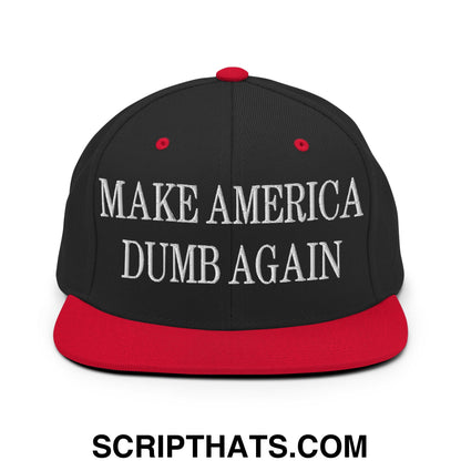 Make America Dumb Again Embroidered Flat Bill Brim Snapback Hat Black Red