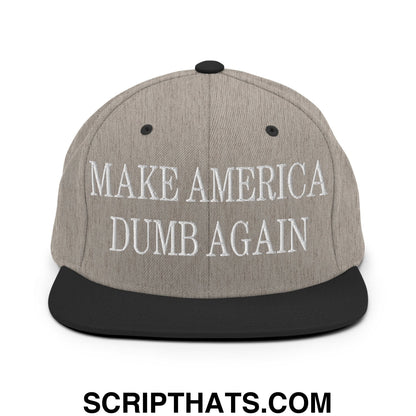 Make America Dumb Again Embroidered Flat Bill Brim Snapback Hat Heather Black