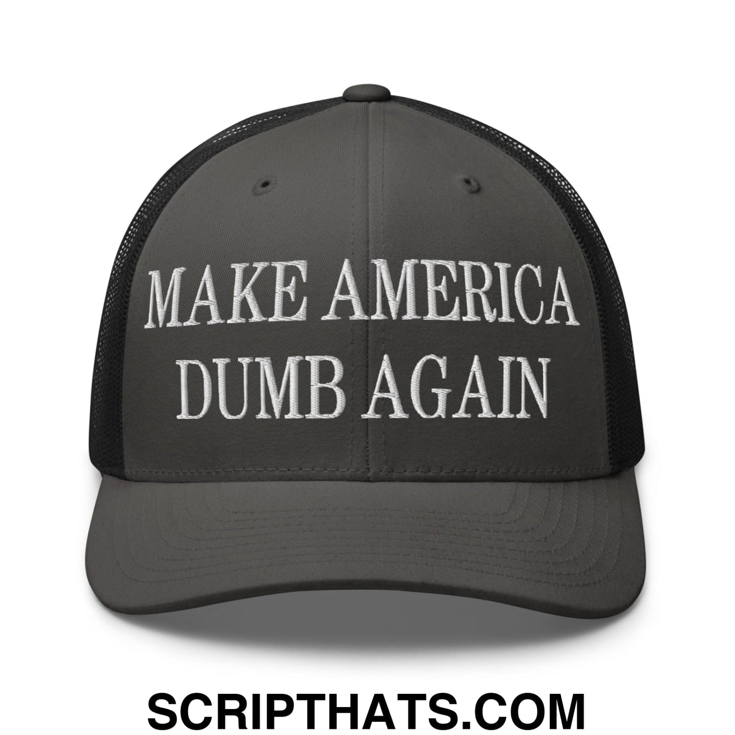 Make America Dumb Again Embroidered Mesh Trucker Hat Charcoal Black