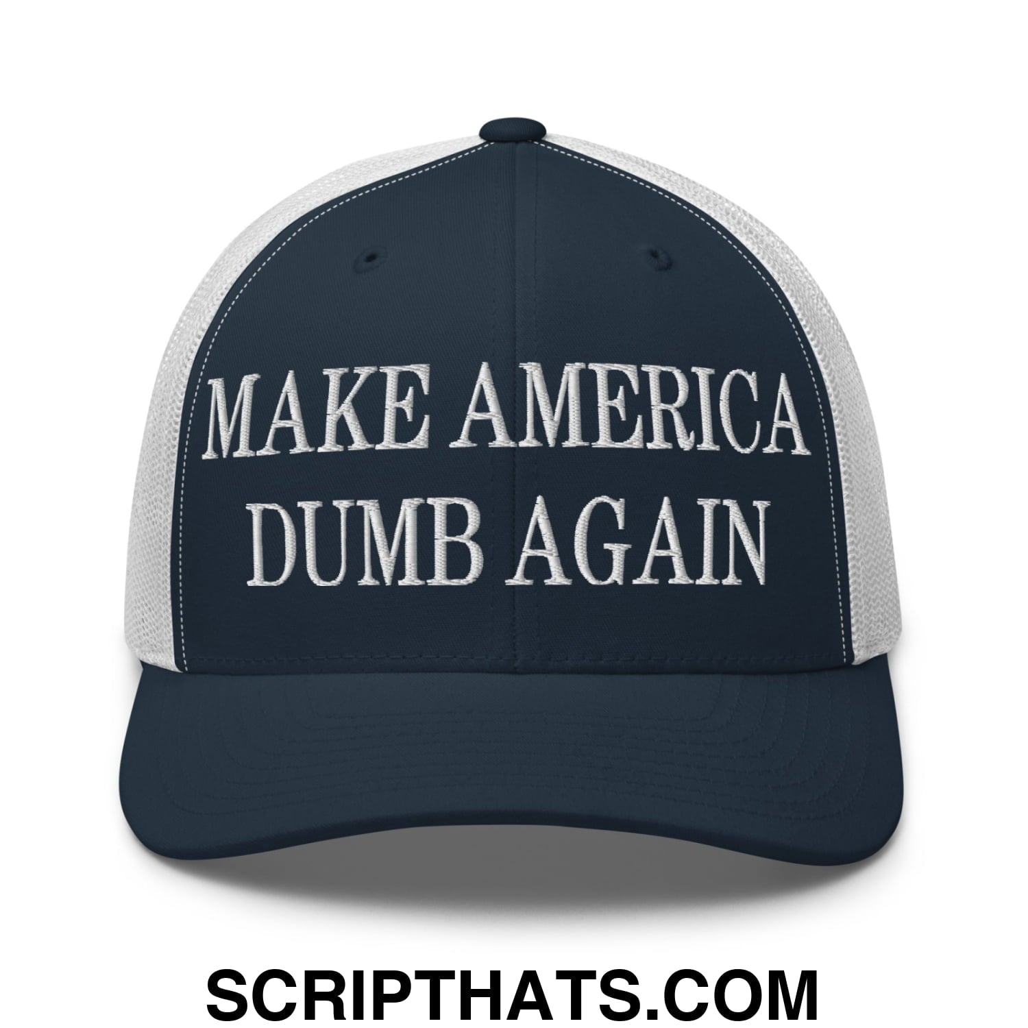 Make America Dumb Again Embroidered Mesh Trucker Hat Navy White