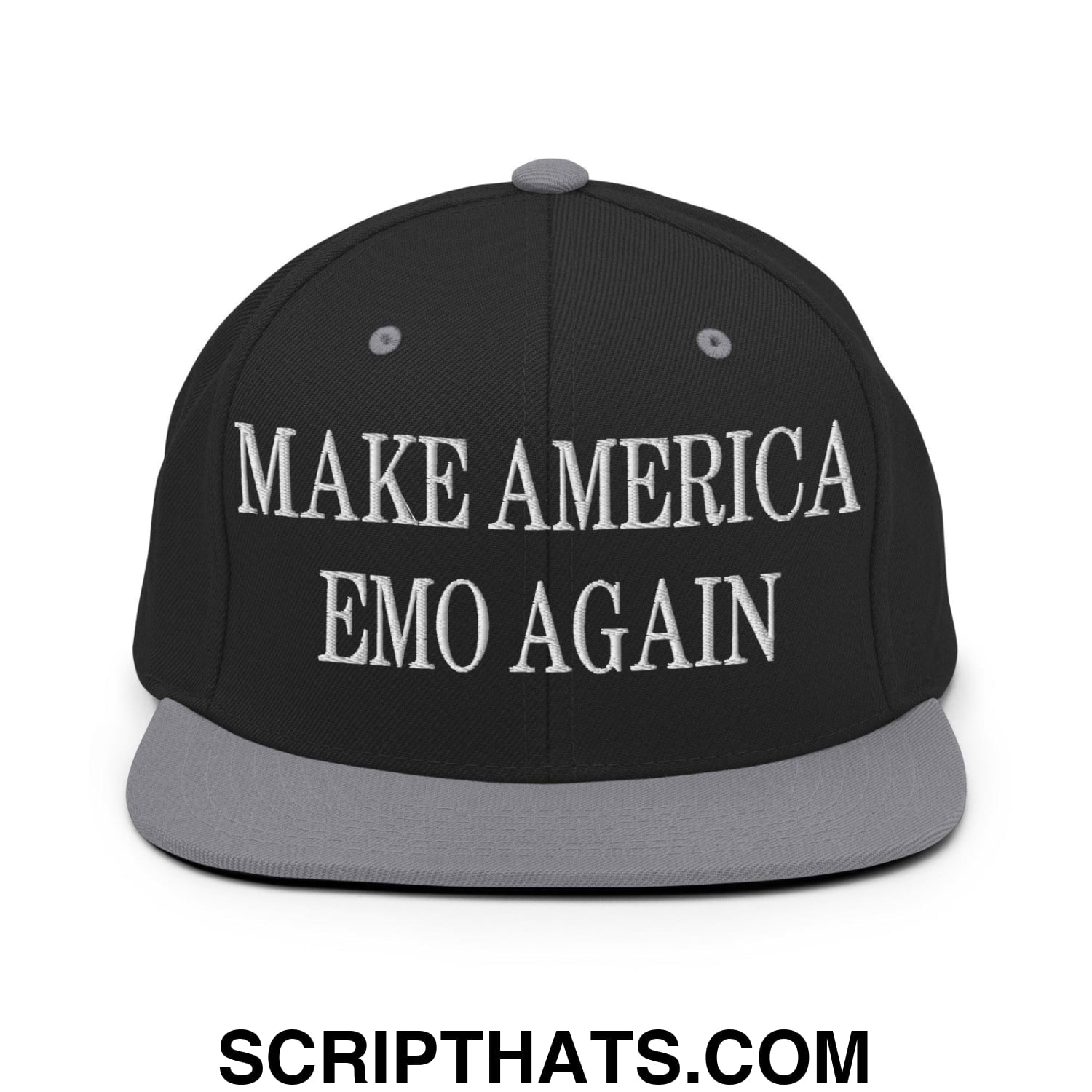 Make America Emo Again Embroidered Flat Bill Brim Snapback Hat Black Silver