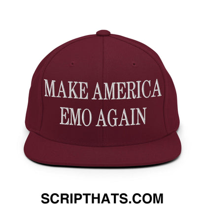 Make America Emo Again Embroidered Flat Bill Brim Snapback Hat Maroon