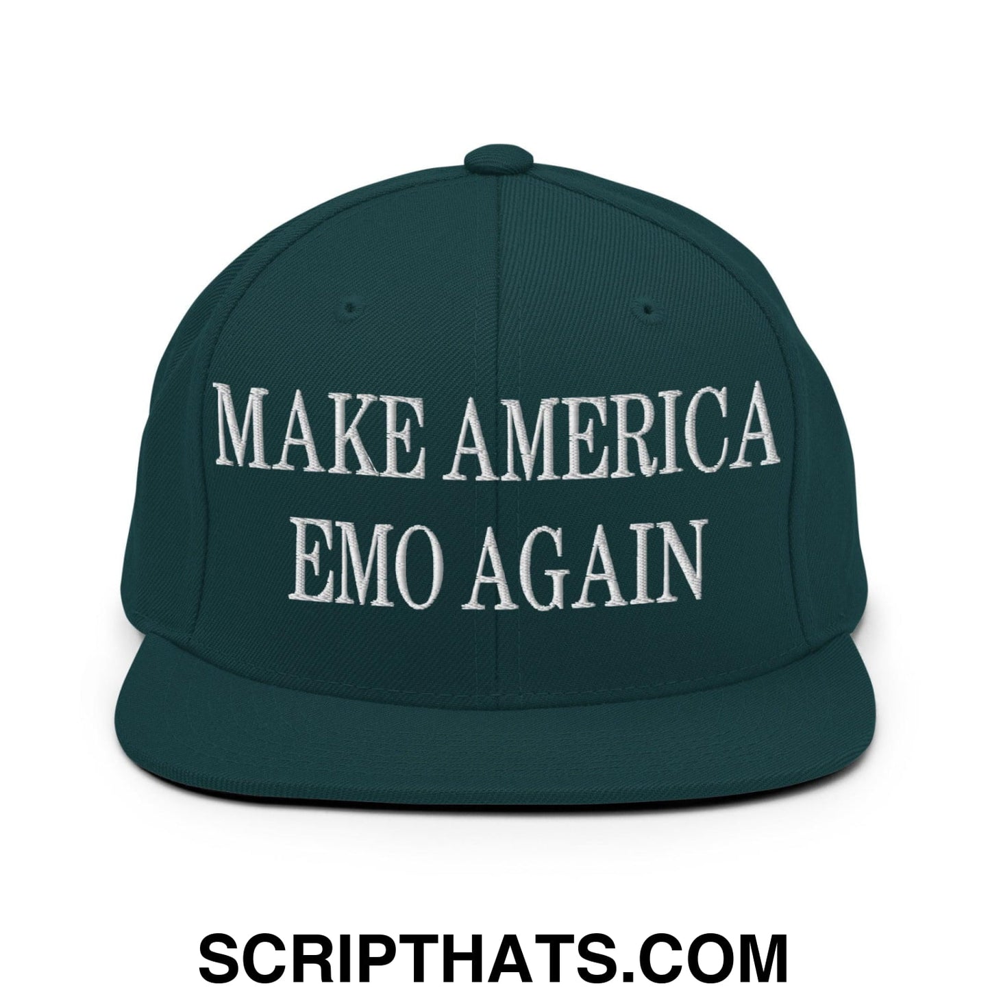 Make America Emo Again Embroidered Flat Bill Brim Snapback Hat Spruce