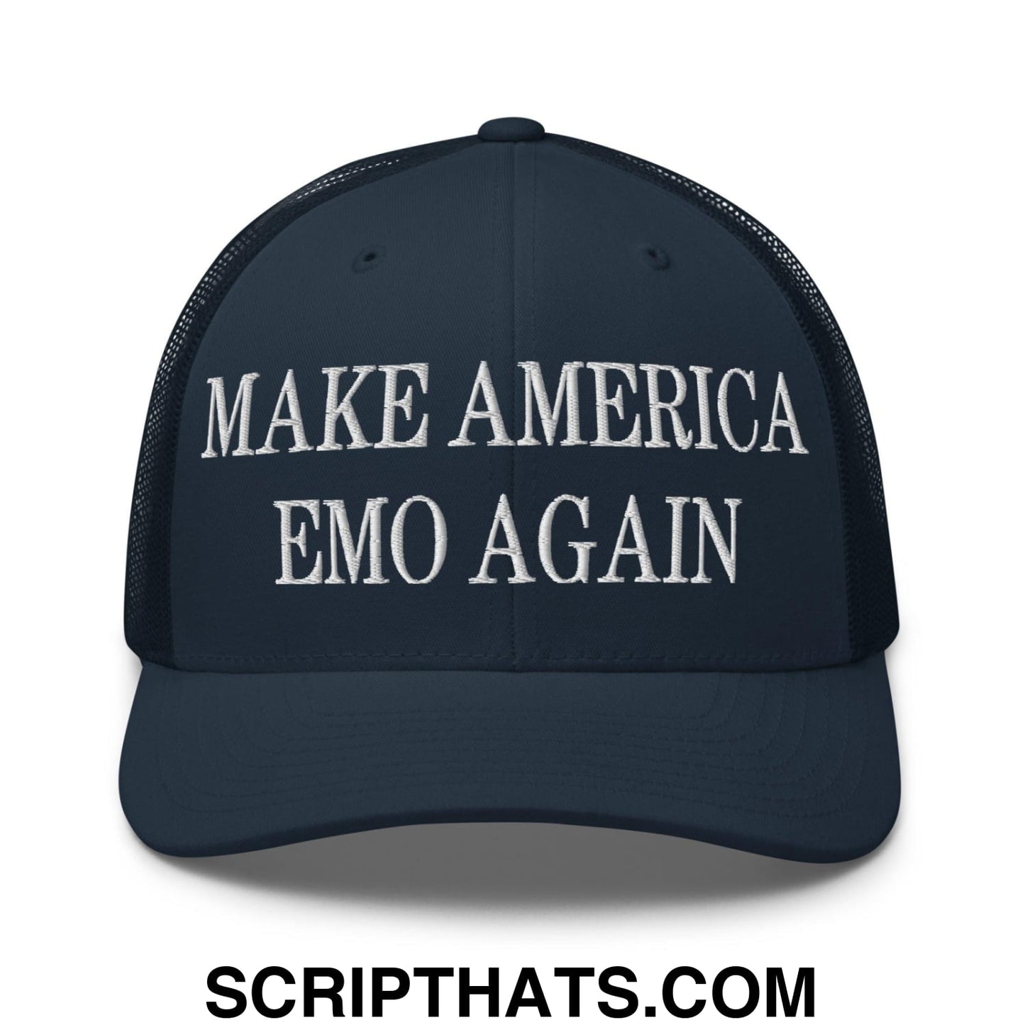 Make America Emo Again Embroidered Mesh Trucker Hat Navy
